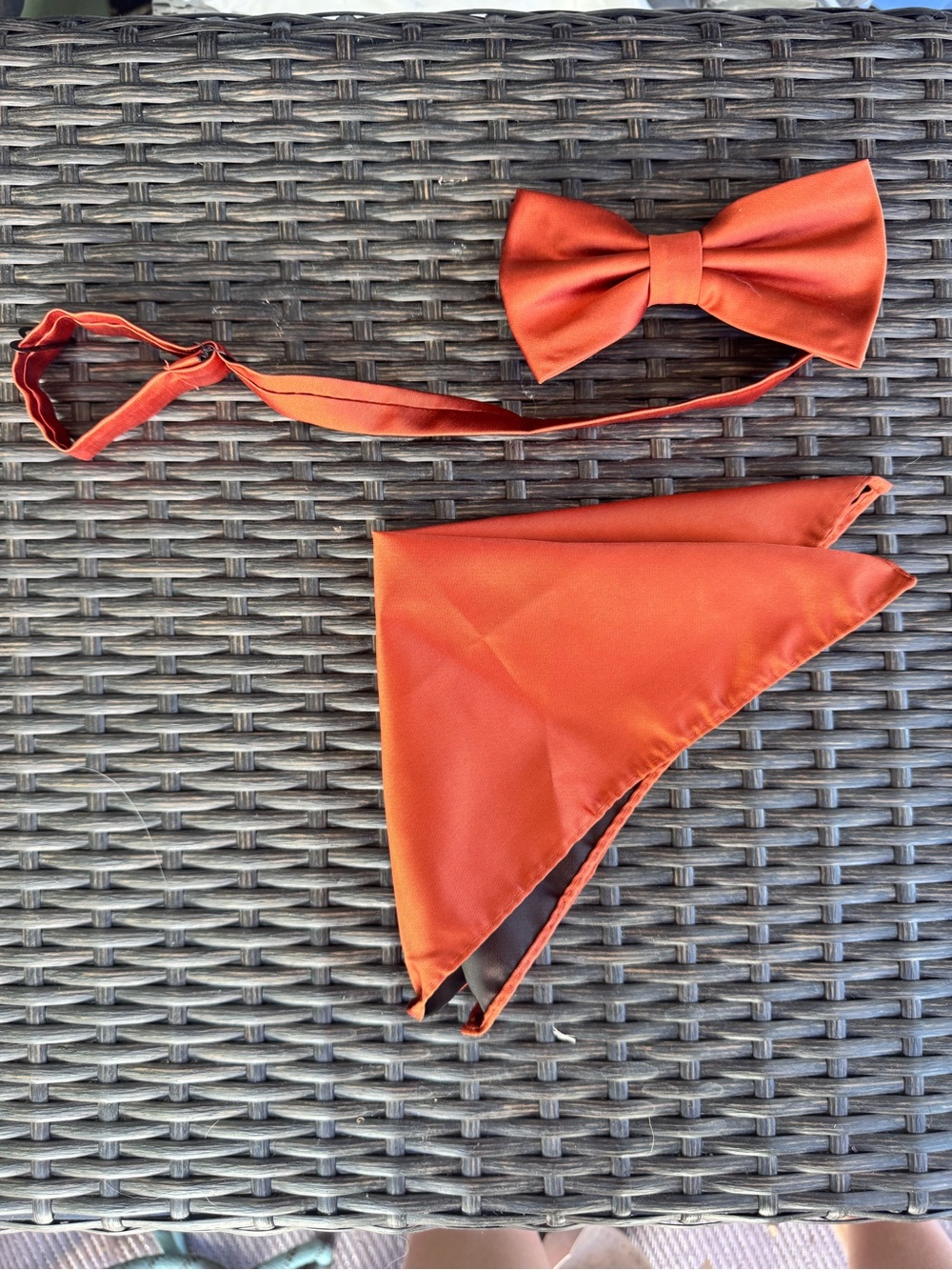 Rust bow tie and handkerchief